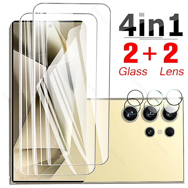 4in1 Camera Lens for Samsung Galaxy S24 Ultra SM-S928B Screen Protectors Tempered Glass Protection Glass Fingerprint Unlock HD