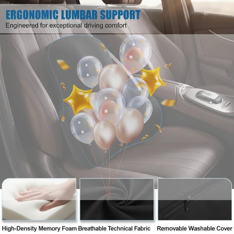 Ergonomic Memory Foam Car Lumbar Cushion Breathable Waist Support Pillow for Driving Office Work Long Trip Use