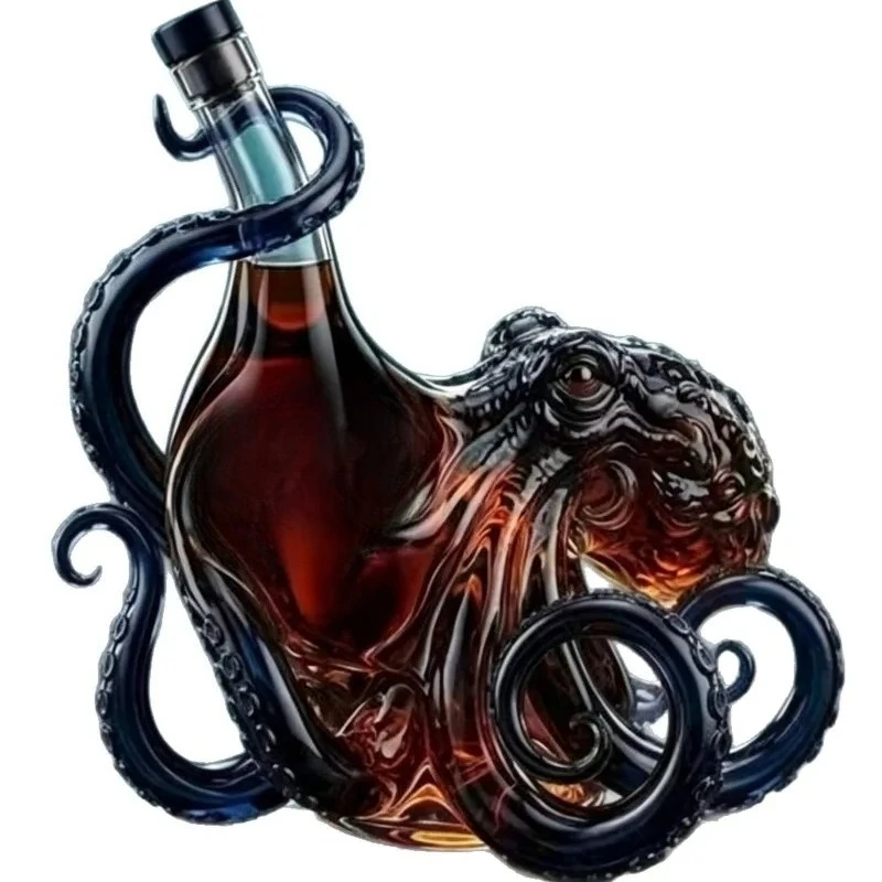 Glass Bottle Sea Monster Octopus Rum Wine Bottle Decoration Bar Wine Enthusiasts Art Collection Decoration Decanter Wine view 3