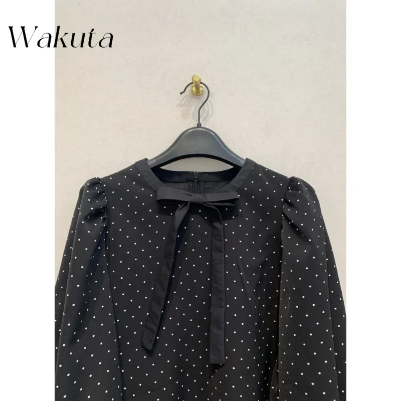 WAKUTA giapponese classico autunno/inverno articoli Ins Blogger Chic Polka Dots camicia stile bambola stile Hepburn camicia Casual a maniche lunghe