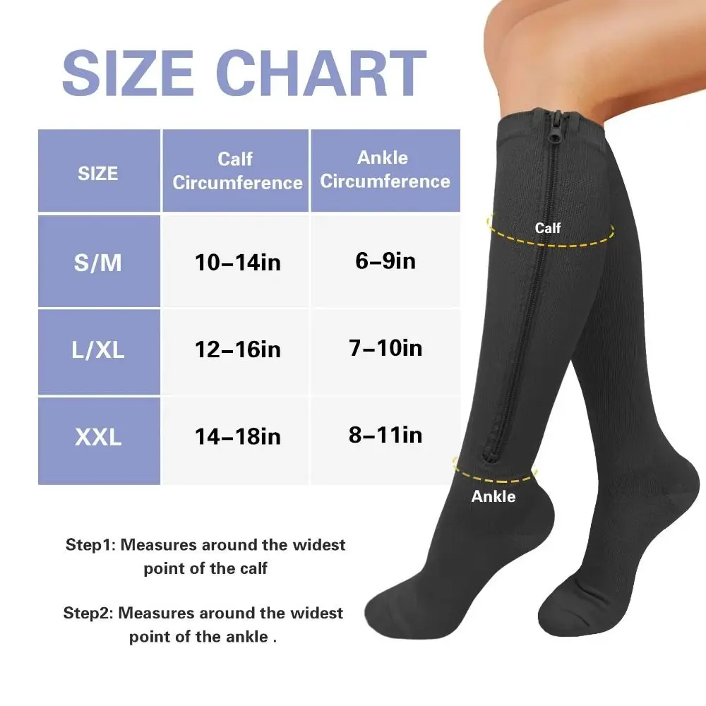 Nylon Compression Zipper Socks Stockings Colour of Skin Varicose Veins Socks Calf Stretch Socks Closed Toe