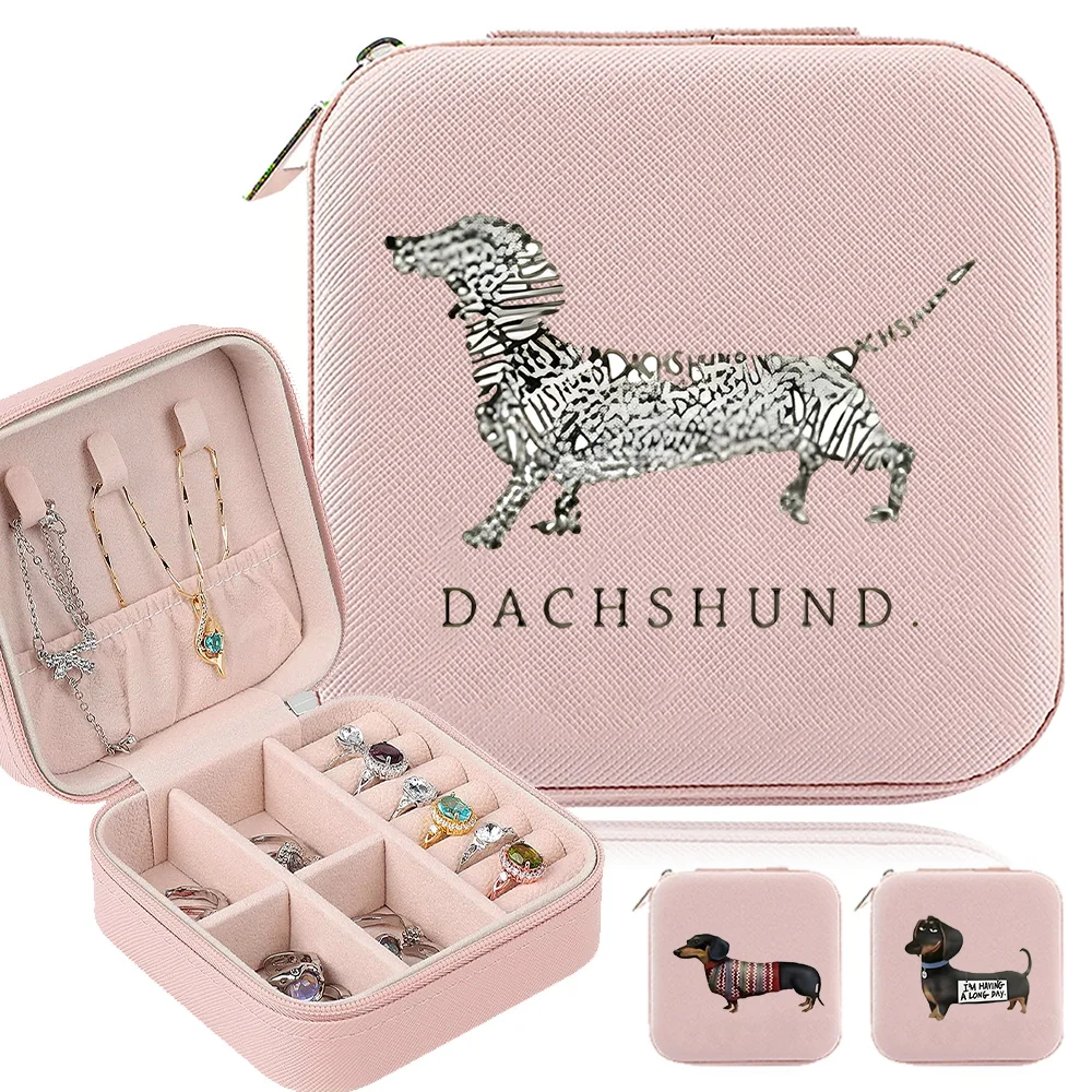 Jewelry Box for Women Necklace Ring Earrings Organizer Holder Travel Portable Zipper Square Jewelry Storage Case Cute Dog Series