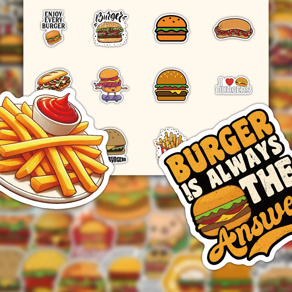 10/50PCS burger fries cartoon doodle fashion personalized decoration mobile phone waterproof sticker Kids Toy