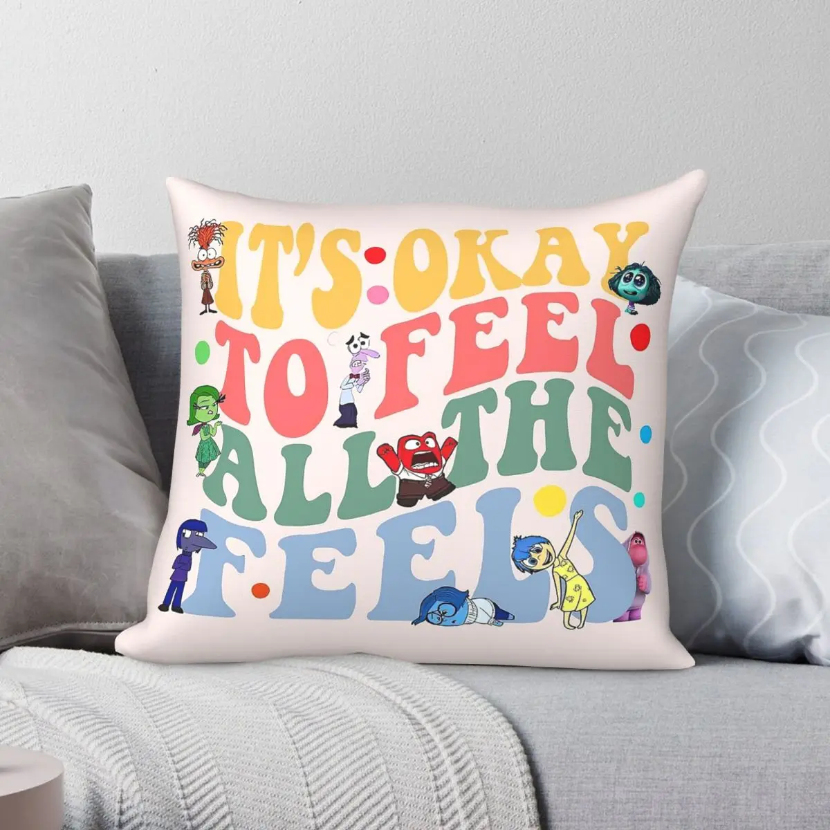 Inside Out Emotions Pillowcase Polyester Linen Velvet Printed Zip Decorative Throw Pillow Case Bed Cushion Case 18