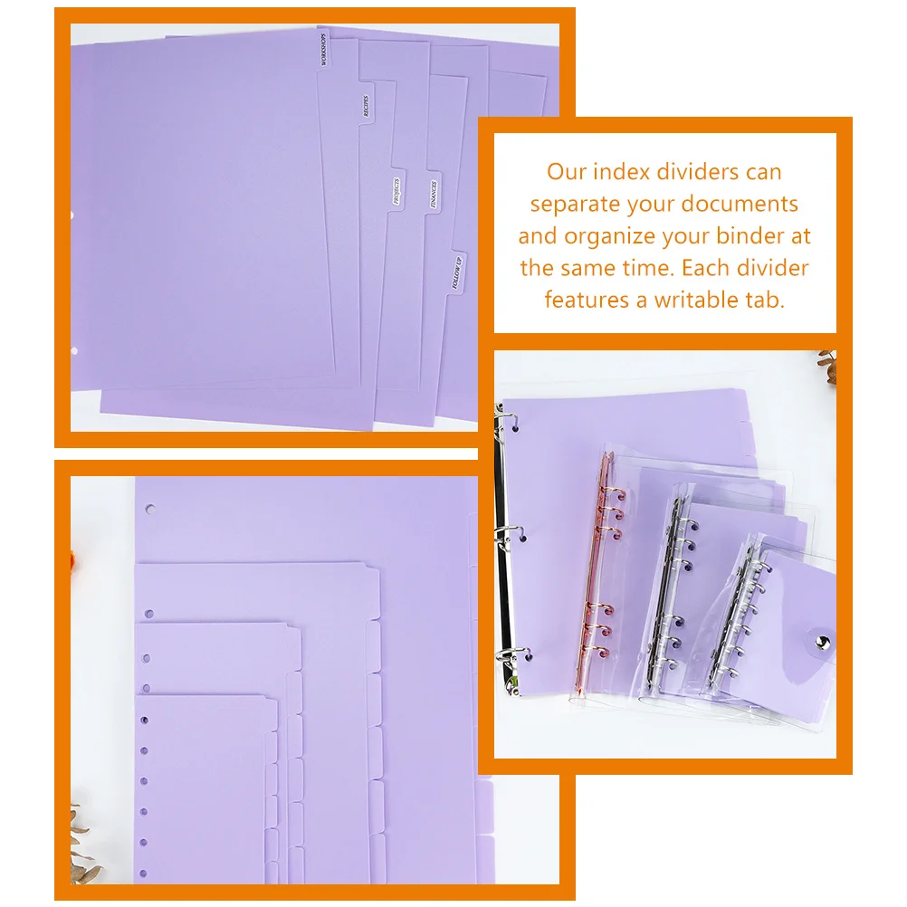 

8 Pcs Notebook Index Dividers Lilac Dividing Page Binder Colored Plastic Tabs Paper