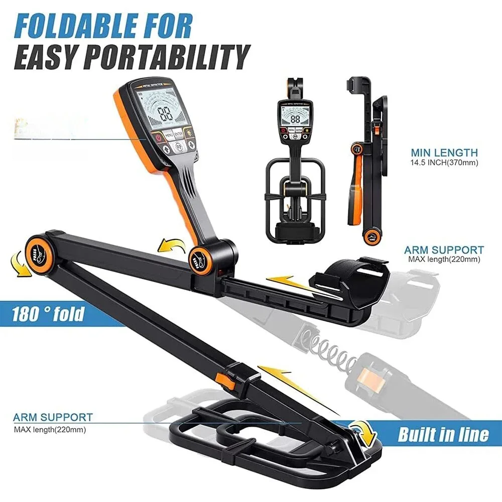 Foldable Professional Metal Detector with Waterproof Search Coil for Adults, High Accuracy Gold Detector, TX-640, New