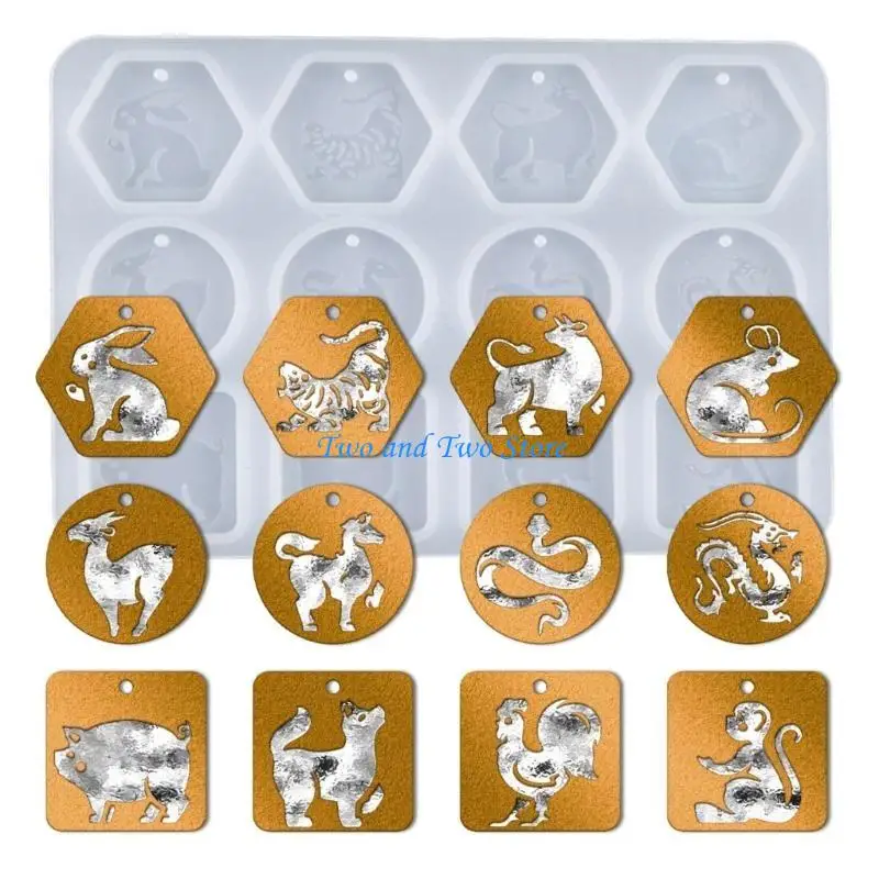 HX6F Silicone Pendant Mold Clay Molds Twelve Zodiac Keychain Moulds Jewelry Making