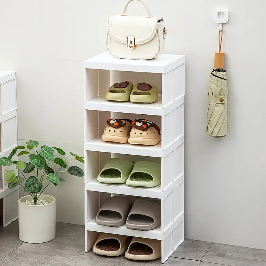 Stackable Shoes Rack Organizer Plastic Waterproof Bathroom Slippers Shelf Drain Drying Rack Space-Saving Layered Storage Rack