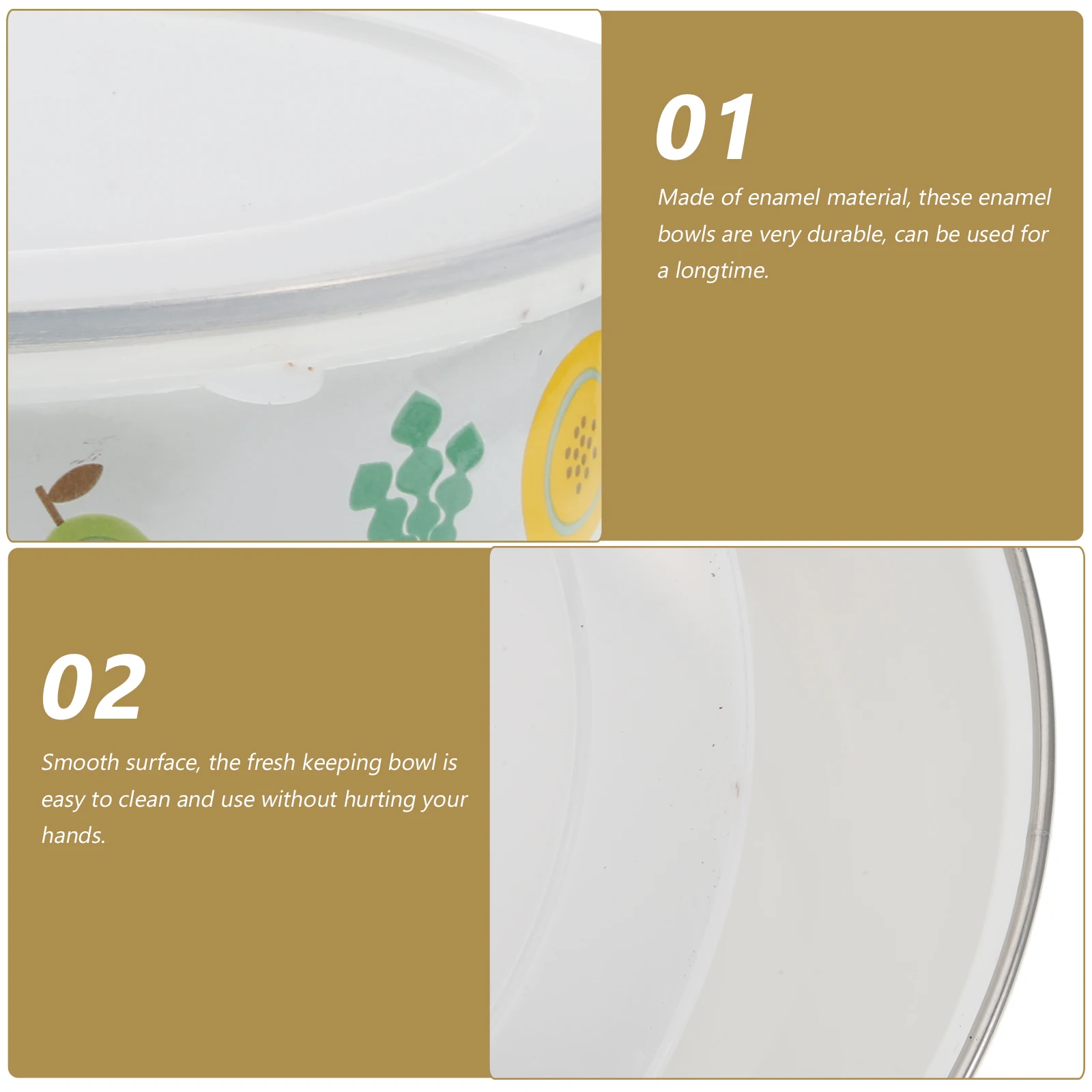 

1Set Enamel Bowls Fresh Keeping Container Exquisite Easy Clean Home Restaurant Picnic Pasta Noodles Porridge Cereal