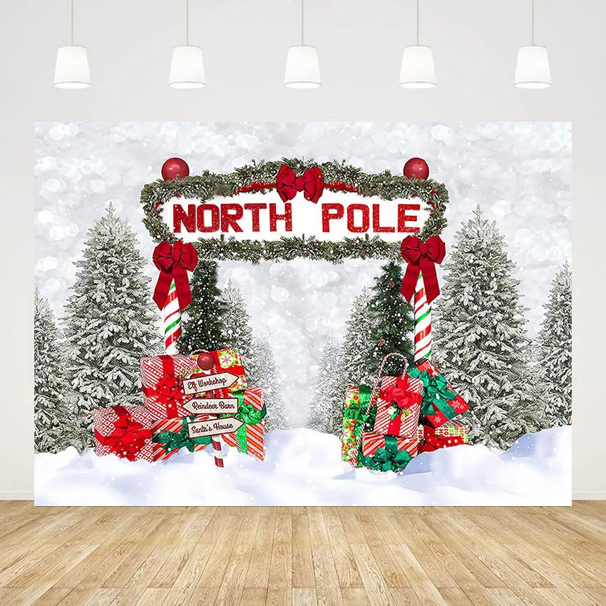 

Mehofond Christmas Photography Backdrop Pine Tree Santa's House North Pole Background Child Holiday Portrait Studio Photozone