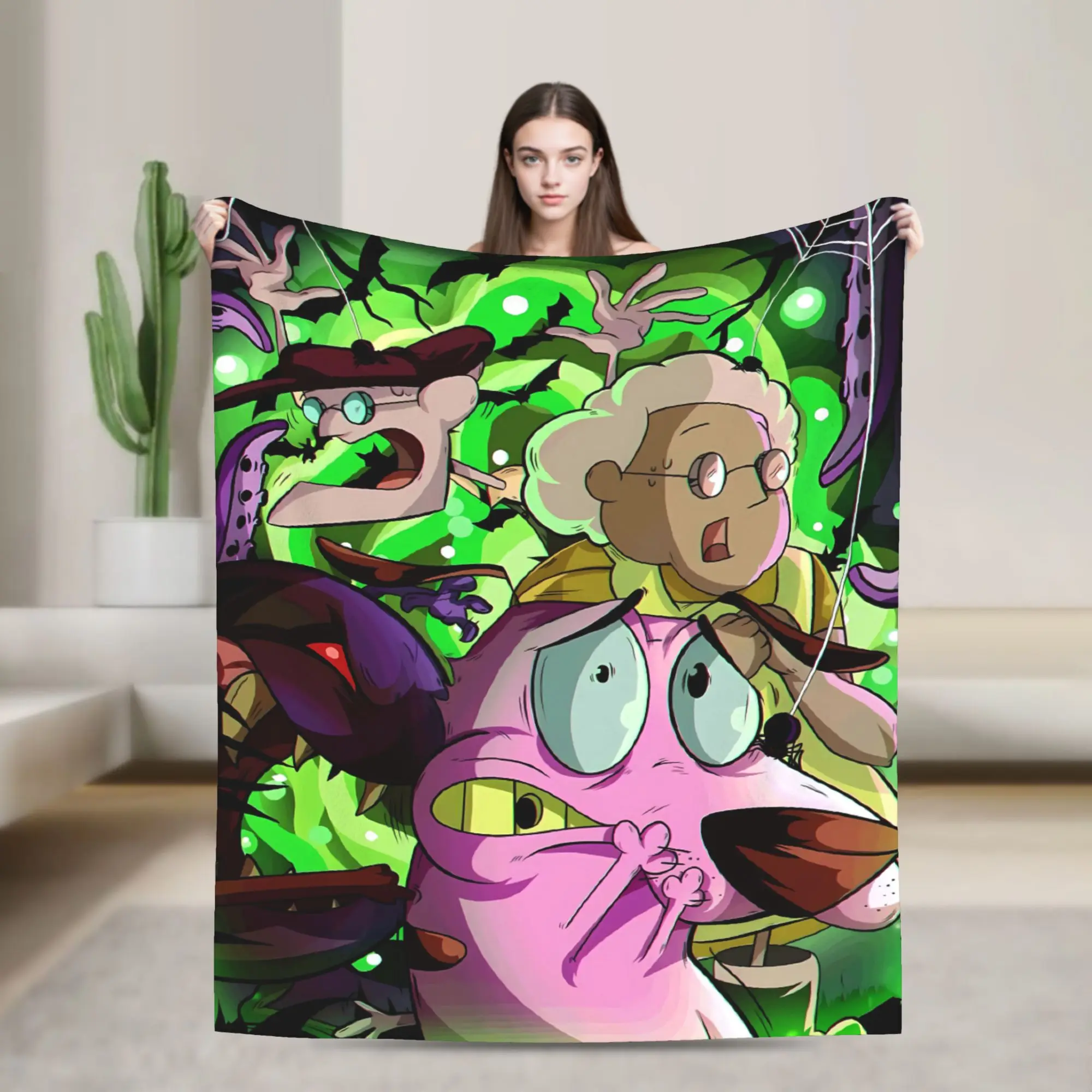 C-Courage Cowardly Dog Print Blanket  Warm Aesthetic Plush Throw Blanket For Couch Chair Camping Flannel Bedspread Bed Cover