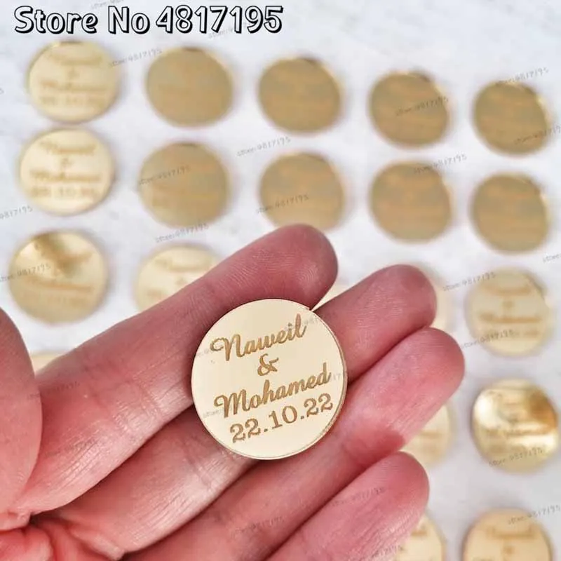 20/50/100 יחידות תגים אקריליים מראה זהב למסיבת רחצה לתינוקות עם שם אישי מעגל חתונה שולחן מסיבה קישוט מתנות