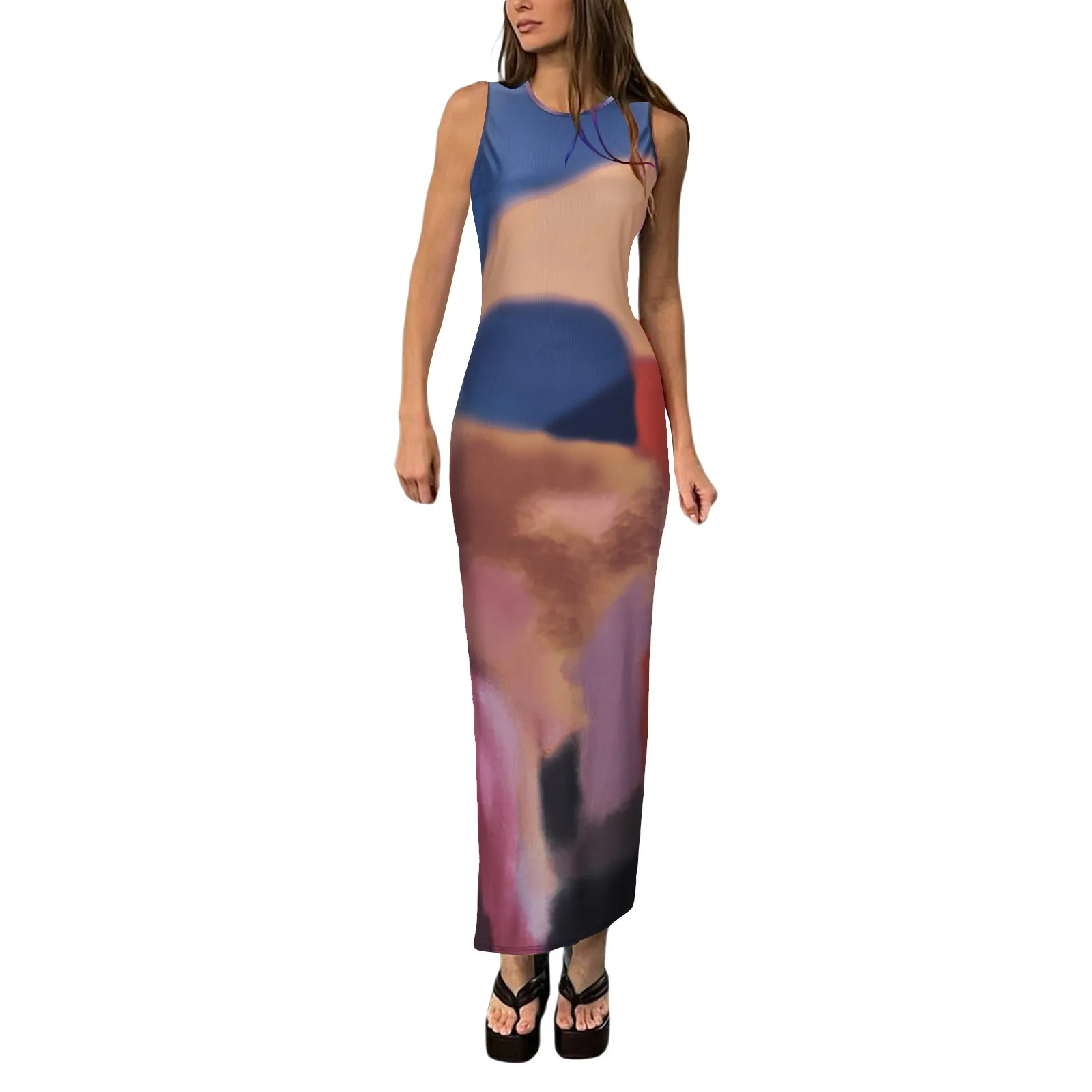 

Sleeveless Backless Maxi Dress Women 2023 Summer Bodycon Elegant Sexy Tie Dye Outfits Ladies Birthday Party Club Sundress