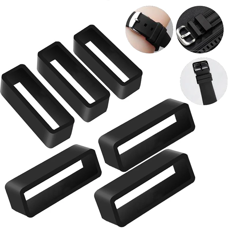 7 Sizes Black Silicone Watch Strap Retaining Hoop Loop Rubber Buckle Ring 14-26mm Retainer Holder Watchbands Accessories