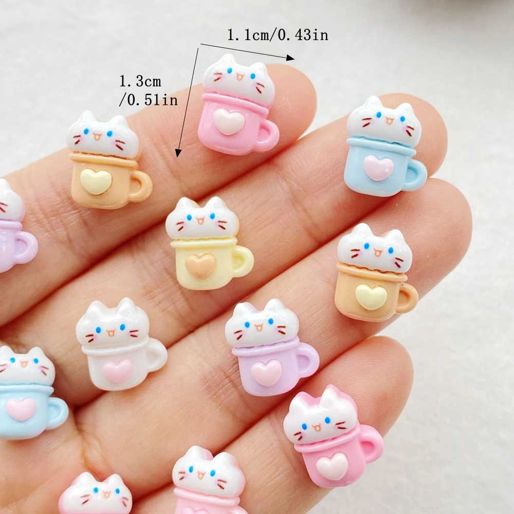 20Pcs Cute Mini Cartoon Colorful Coffee Cat Nail Art Resin Designer Charms DIY Craft For Nail 3D Decorations Jewelry