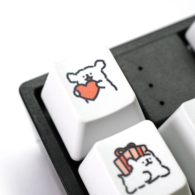 1set PBT Keycaps Schattige Kleine Hond Keycap Persoonlijkheid Dye Subbed Keycaps voor Mx Stem Gaming Mechanische Toetsenborden Wit R4 KeyCaps