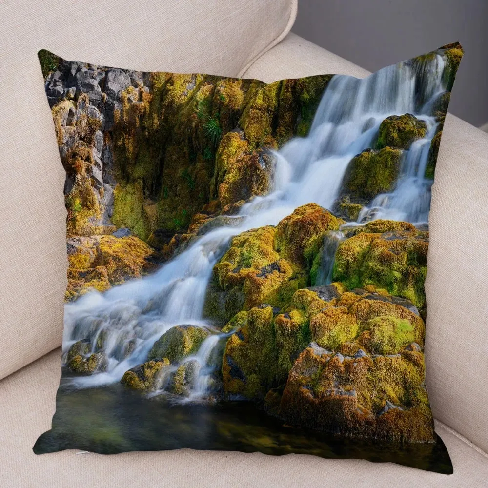 Waterfall Landscape Pattern Pillowcase Square Car Sofa Office Cushion Pillowcase