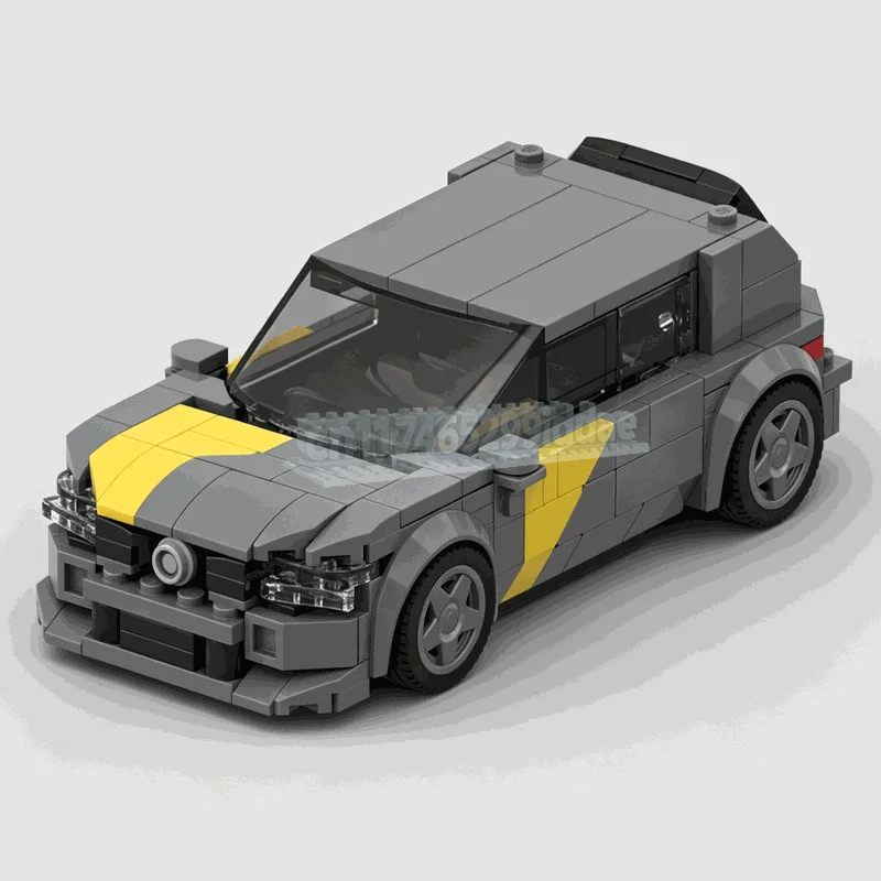 258PCS Gray Yellow Compact Sports Hatchback Car Building Blocks Detailed Street Vehicle Assembly Model Display Festival Gift Toy