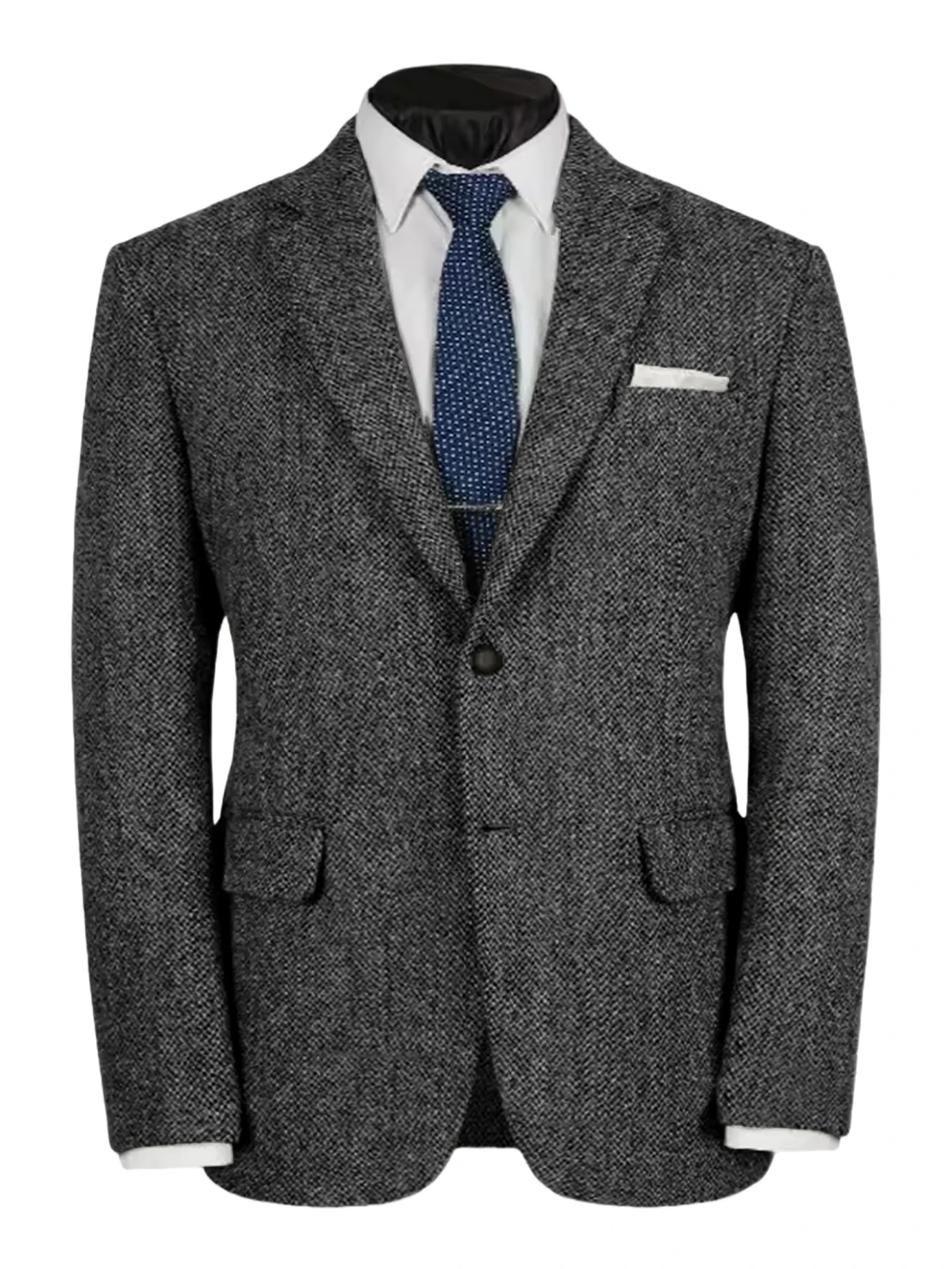 بدلة رجالية سترة رمادية للحفلات الراقصة البدلات الرسمية متعرجة من الصوف التويد سترة رسمية واحدة الصدر لحفلات الزفاف (معطف فقط)