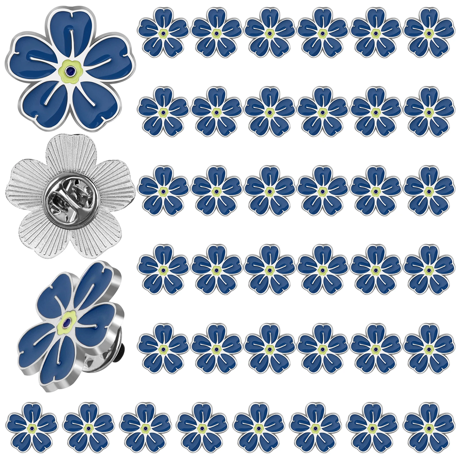 50Pcs Blue Forget Me Not Flower Lapel Pin Badge Memorial Pins Bulk Celebration Of Life Funeral Favors