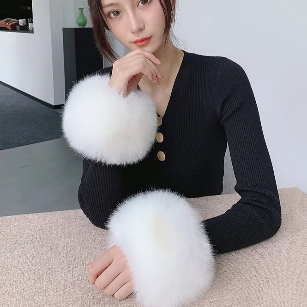 Fashion Solid Color Faux Fur Wrist Cuffs Soft Keep Warm Jacket Arm Warmers Wristbands Wrist Cuff Plush Sleeve Covers Work