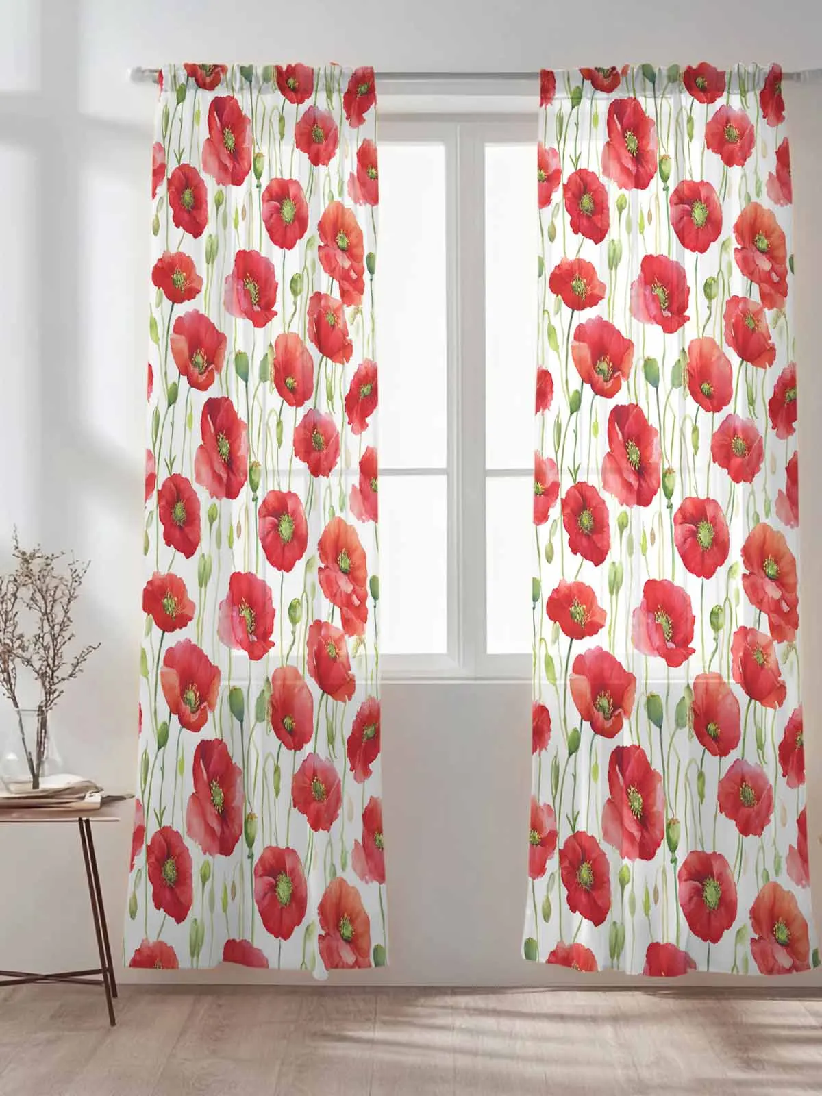

Abstract Poppy Flower Texture Tulle Sheer Curtains for Living Room Bedroom Kitchen Decoration Voile Organza Curtains