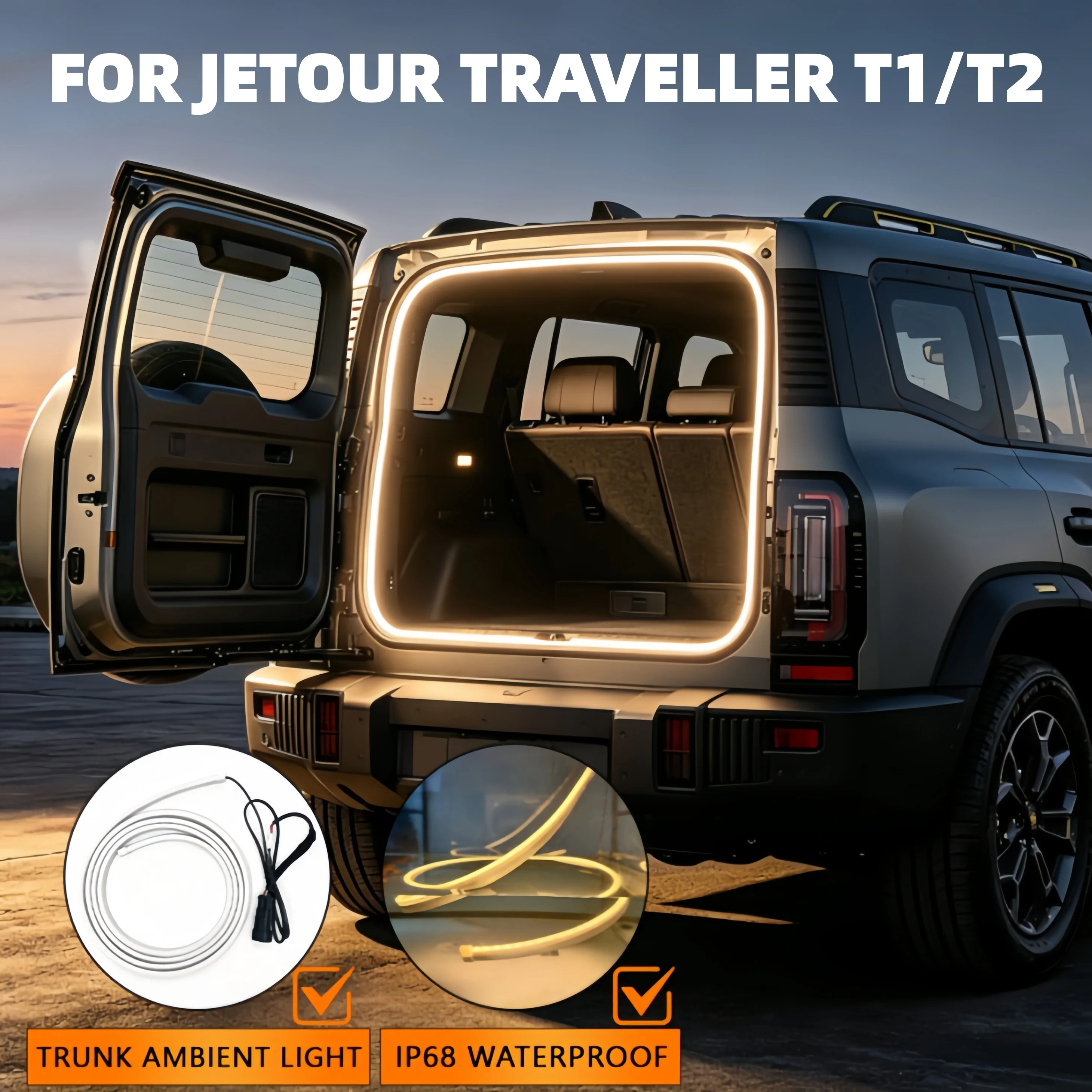 For Jetour Traveller T1/T2 Car high brightness trunk lighting ambient light interior decoration LED wiring tailgate light