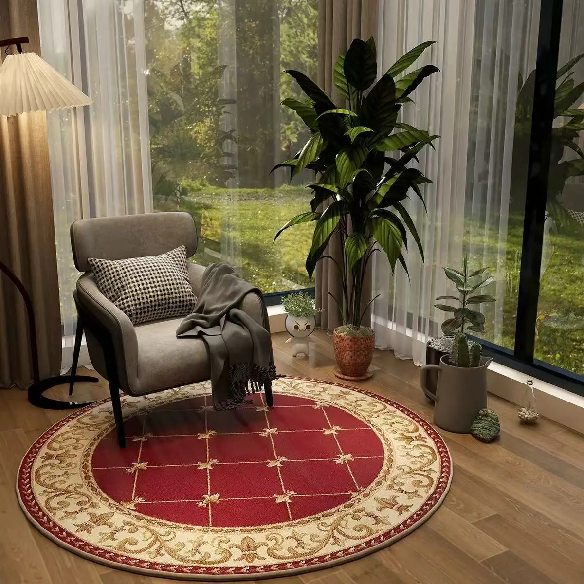 

VIKAMA Vintage Round Carpet Luxury Living Room And Bedroom Non-Slip Floor Mat Home Decoration Study Armchair Floor Mat