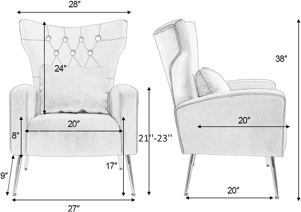 Button-Tufted Velvet Wingback Armchair with Lumbar Pillow & Golden Legs for Living Room Bedroom, Red, Customized