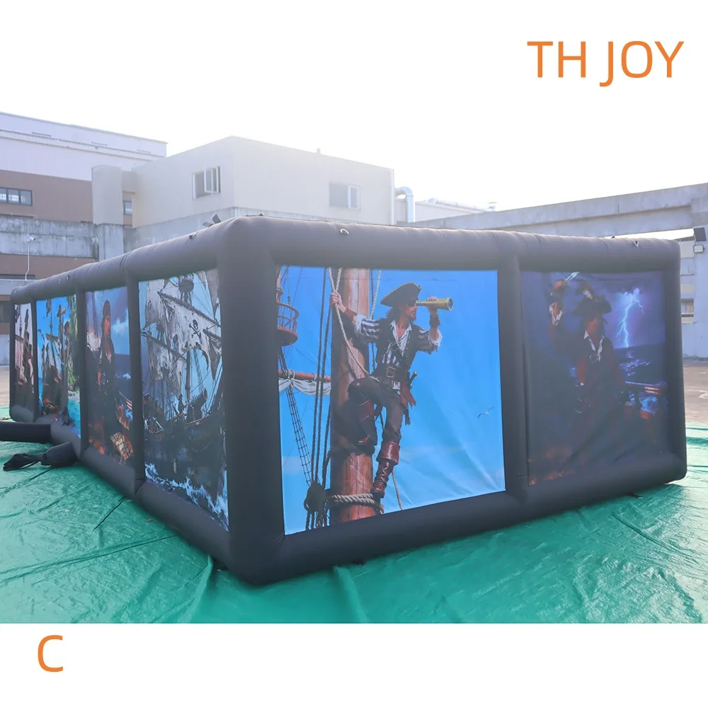 Casa embrujada de pirata inflable grande de 9x4m, laberinto de juegos de etiquetas láser inflables con impresión completa a la venta