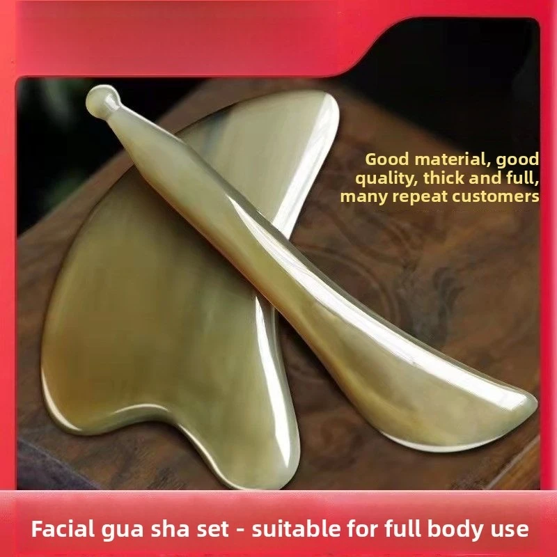 Natural Ox Horn Gua Sha Board Full Body Use Facial Beauty Meridian Scraping Tool Set For Face Back Leg