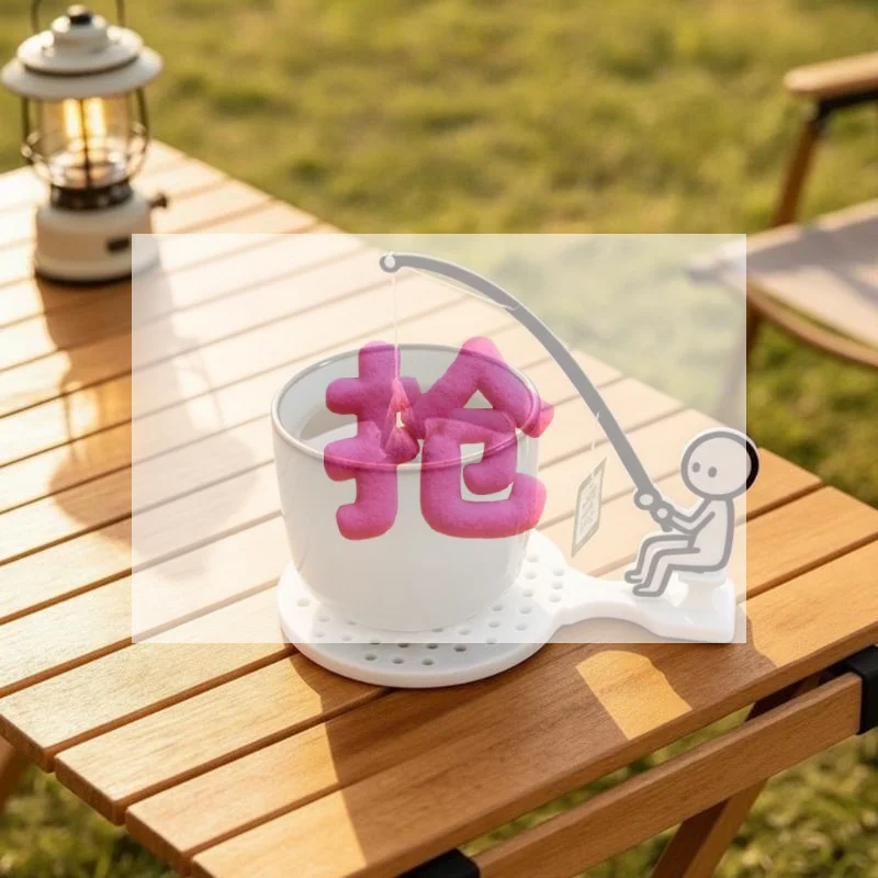 1Set Creative And Fun Little Man Fishing Coaster Tea Bag Holder With Stretchable Teacup Clip Control Interest Drinking Tool