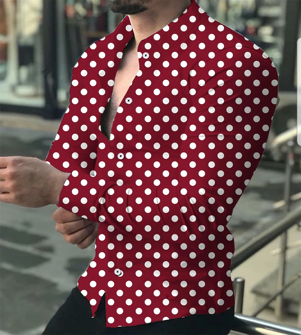 Men's Hawaiian Shirt Button Up Long Sleeved Polka Dot Lapel Outdoor Street Clothing Fashion Casual Breathable And Comfortable