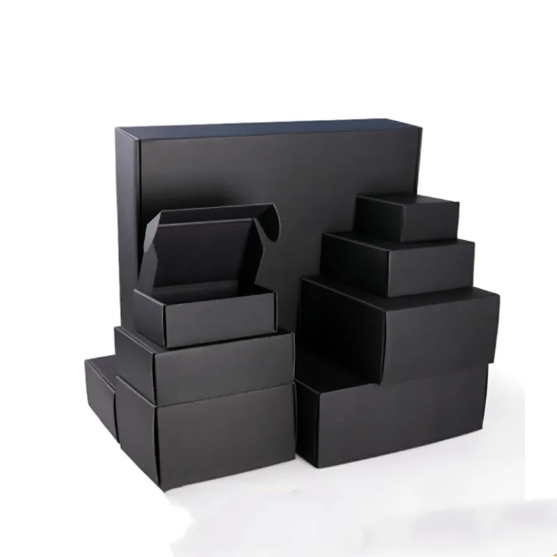 5pcs Extra Hard Black Cardboard Box Thick Corrugated Paper Packaging Box For Business Shipping Mail Box Logo Need