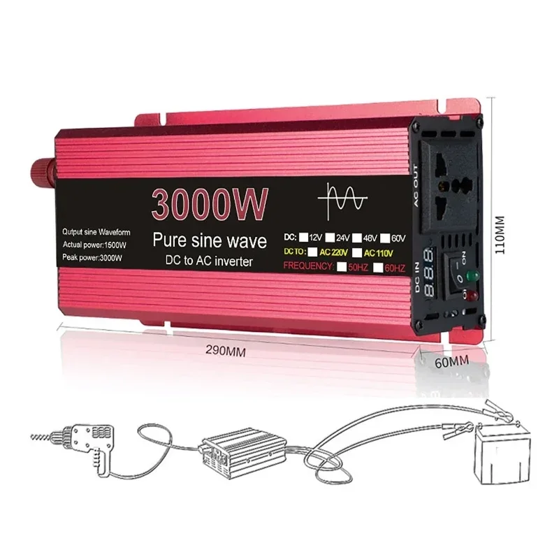 1000/1600/2200/3000W Peaks Power Car/Home Digital Display Power Pure Sine Wave Inverter Converter