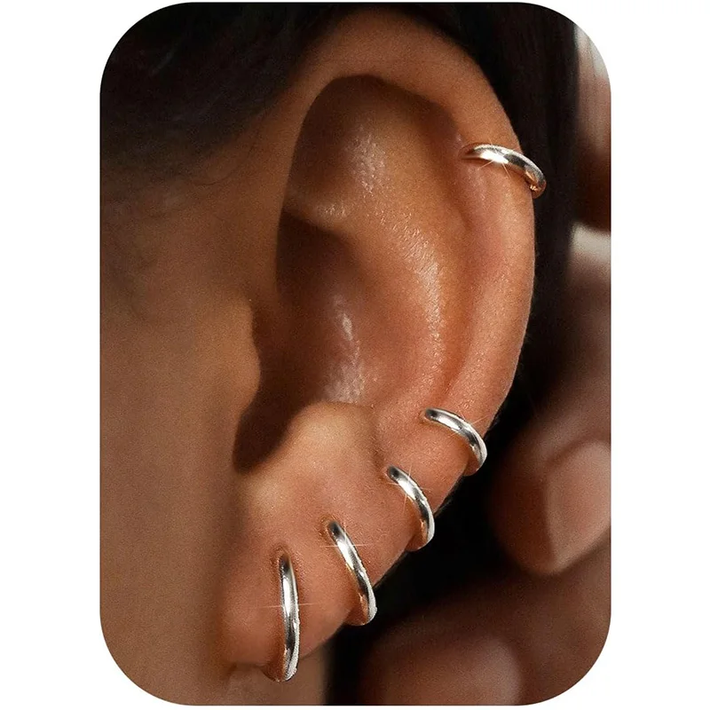 1 Pair 316L Surgical Stainless Steel Huggie Hoop Earrings for Women Men Lightweight Cartilage Lobe Earrings Piercing Jewelry