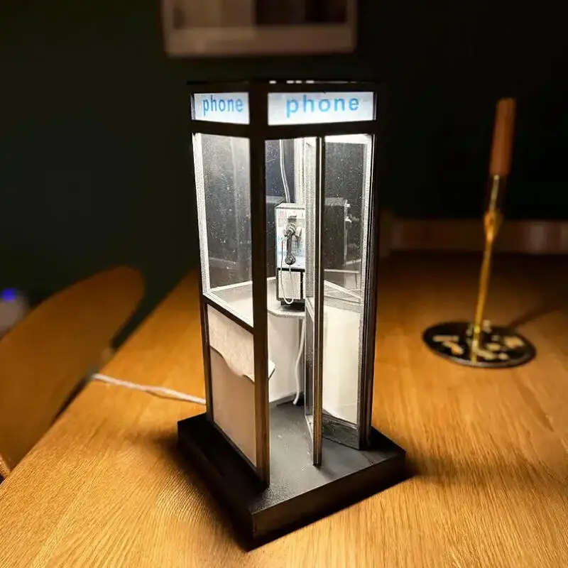 Retro Vintage Tall Phone Booth Lamp – Rechargeable LED Night Light, Classic Red Phone Box Design, Nostalgic Bedroom/Desk Décor