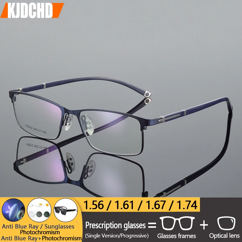 

KJDCHD Men's Myopia Prescription Glasses Square Full Rim Frame Progressive Alloy Optical Eyeglasses Multifocal Business Eyewear
