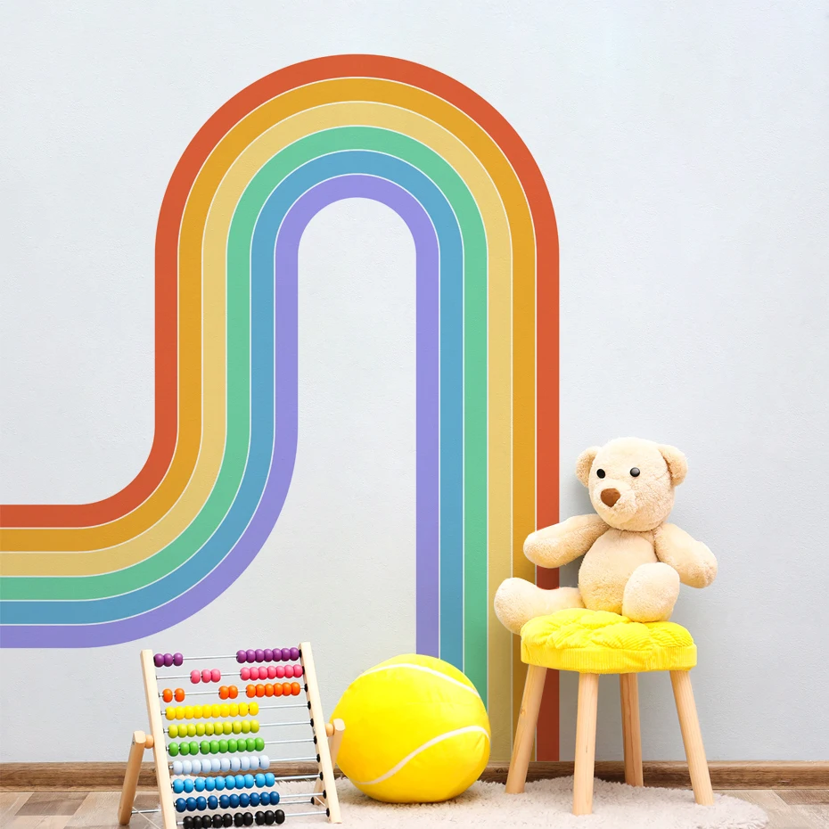 

Boho Cartoon Rainbow Passage Watercolor Wall Stickers for Nursery Kids Room Girls Room Decor Wall Decals Mural