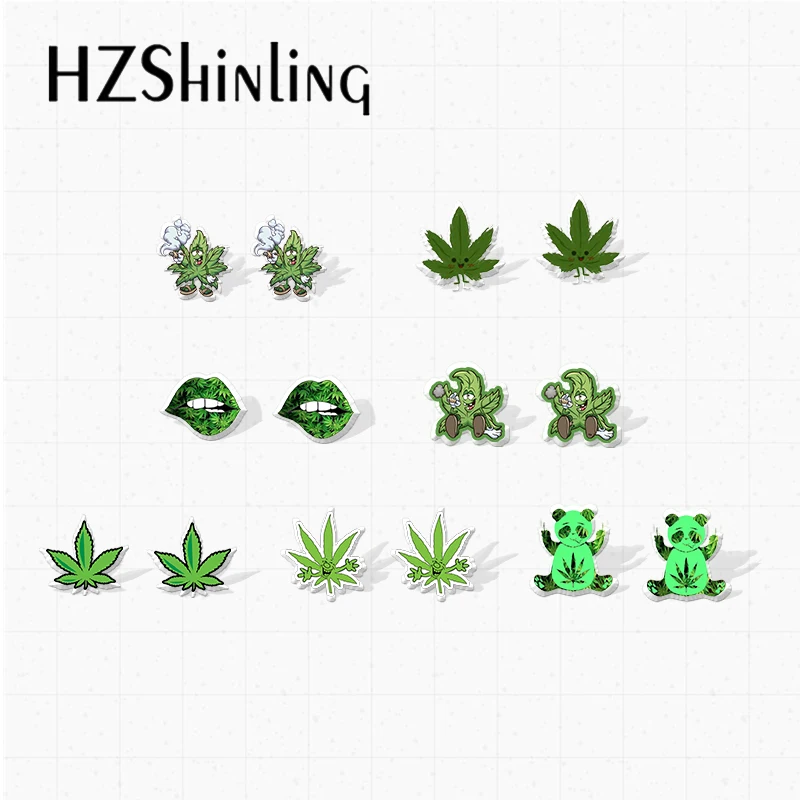 2021 New Lovely Funny Leaves Character Smoking Graffiti Handcraft Epoxy Acrylic Stud Earrings