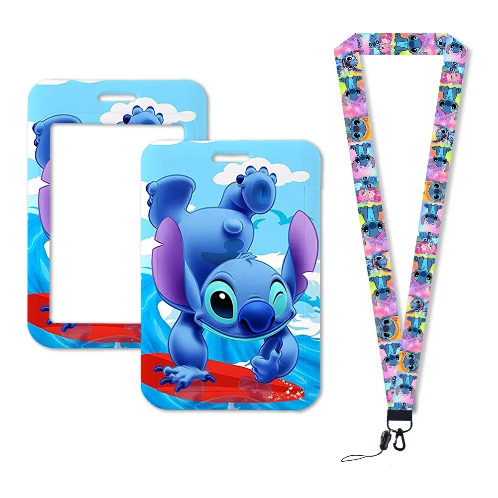 Disney Stitch etui na karty kredytowe smycz dla dzieci posiadacze plakietka identyfikacyjna damski etui na karty identyfikacyjny smycz na szyje brelok na zamówienie