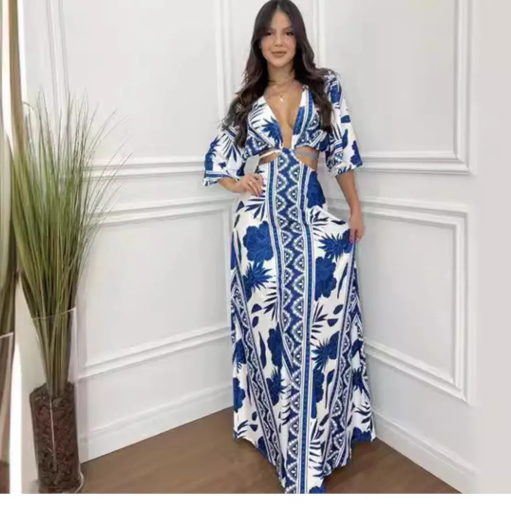 Shionable cor-bloqueada morcego manga 5 quartos vestido impresso feminino sexy recorte exposto cintura gravata feminina festa profundo decote em v vestido