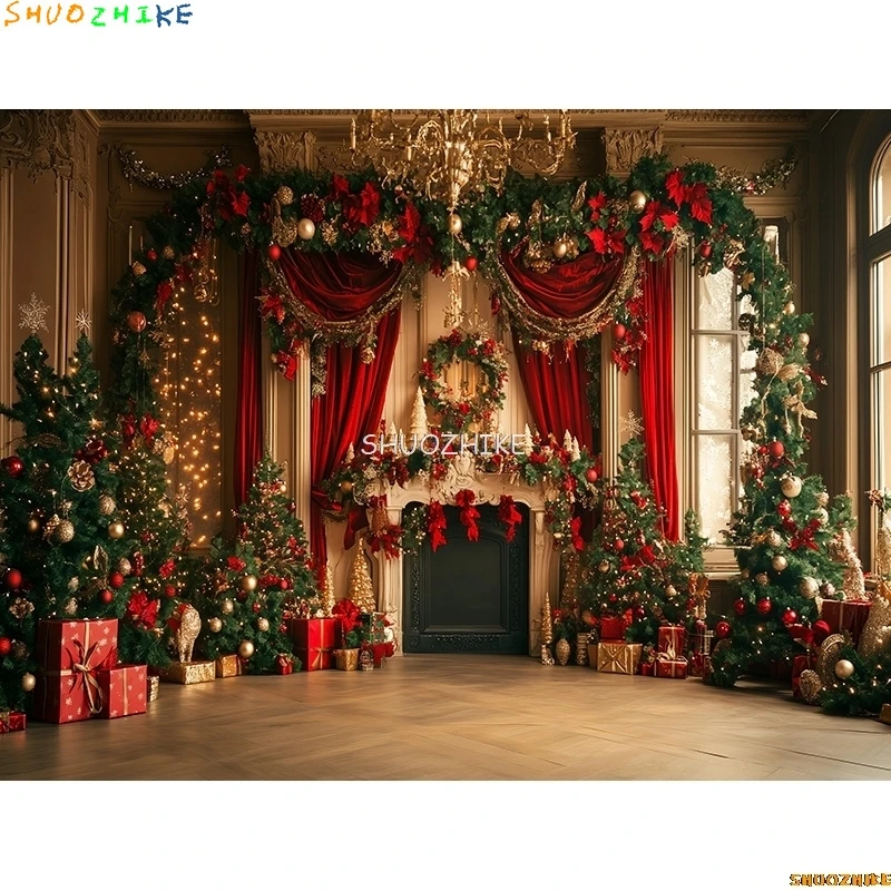Nieuwjaar Kerstdag Digitale Fotografie Achtergrond Prop Open haard Winter Woonkamer Cadeau Vakantie Fotostudio Achtergrond RS-22