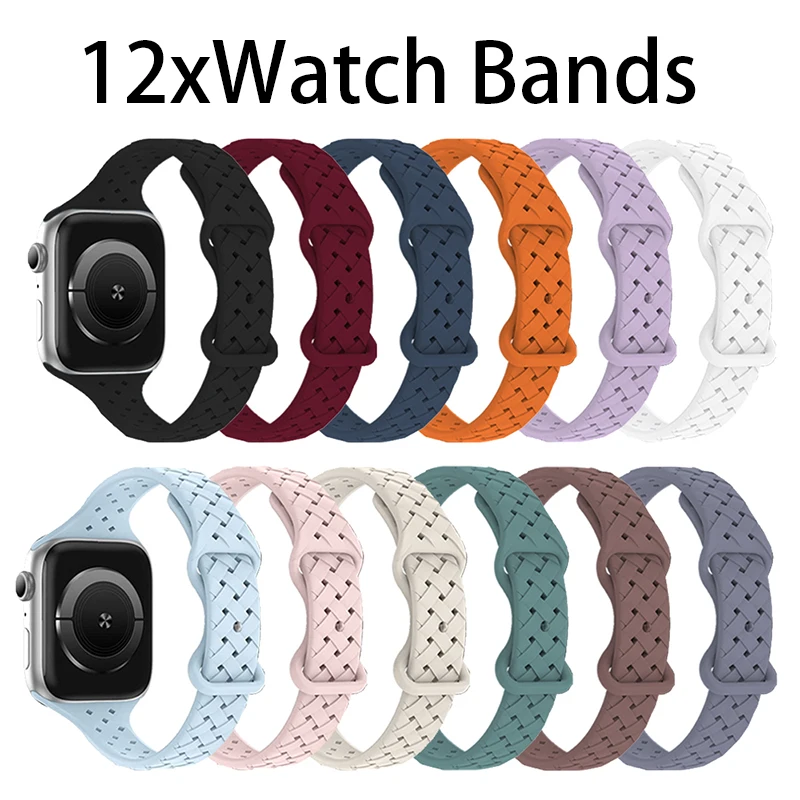 Gelang silikon kepang bambu, untuk Apple Watch 40 41 49mm, tali pengganti Band untuk iWatch 8 7 6 5 4 SE 12 buah