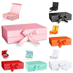 Strong Cardboard Folding Gift  Box With Magnetic Buckle Ribbon Exquisite Solid Color Clamshell Present Packaging Tools 27x19x8cm