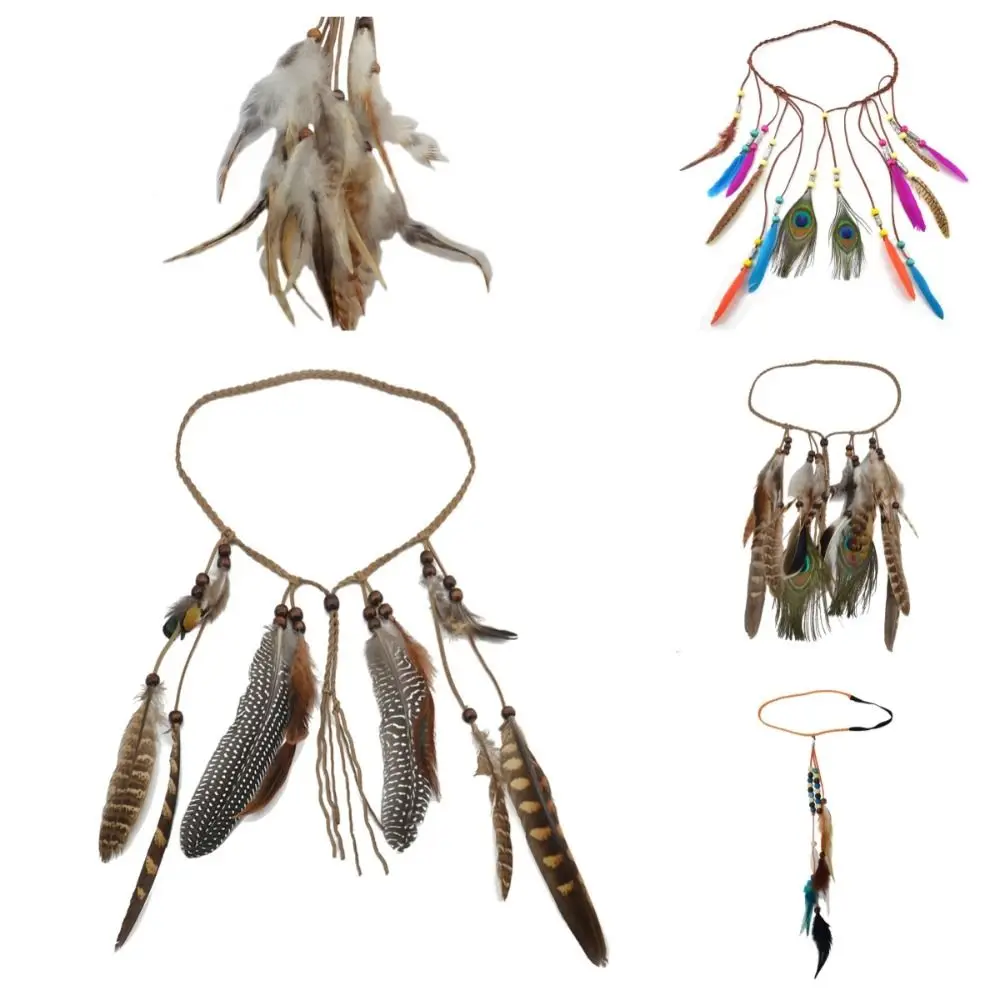 Diadema de plumas de estilo bohemio para mujer, accesorios para el cabello con borlas largas para baile de graduación, disfraz de carnaval, mascarada festiva