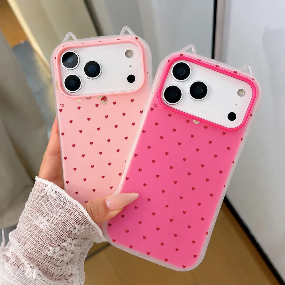 Coque de téléphone antichoc en TPU deux-en-un Compassion avec oreilles de chat pour iPhone 17 16 Pro Max 17 Pro Max 15 16 12 13 14 11