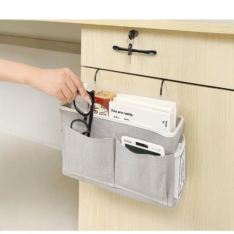 【F】New Storage Basket Hanging Storage Rack Bed Remote Control Bookshelf Dormitory Storage Bag Stand With Hook Bedside Pocket - view 3