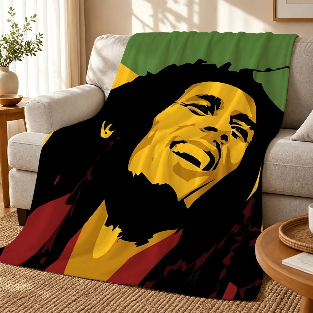 Reggae Singer B-Bob Marley Throw 240g flannel blanket, suitable for sofas, beds, offices, exquisite gift blankets