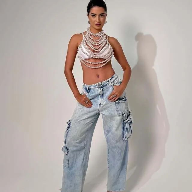 Imitation Pearls Wide Halter Collar Breast Chain for Women Wedding Gown Decoration Multi-layer Vest Tops Party Show Body Chains - view 3